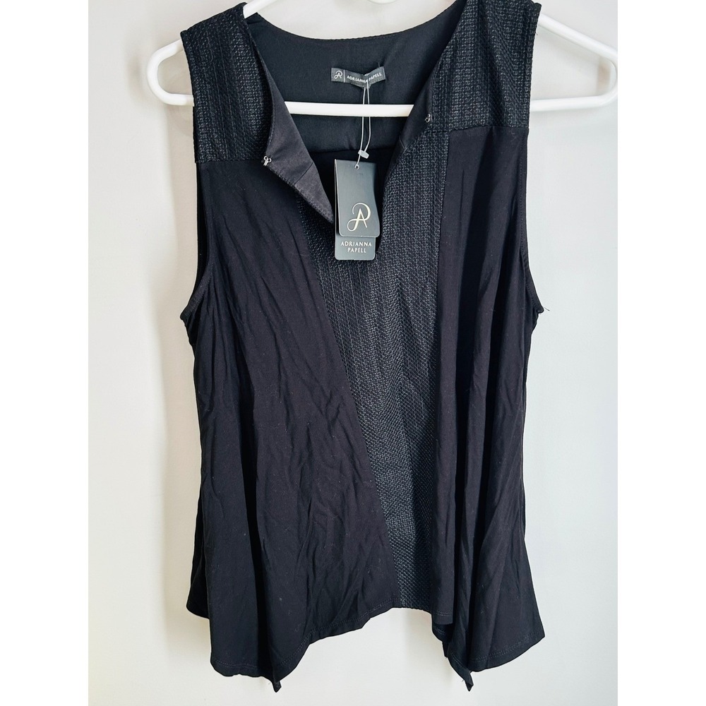 NWT Adrianna Papell Black Sleeveless Keyhole Blouse Handkerchief Hem Medium